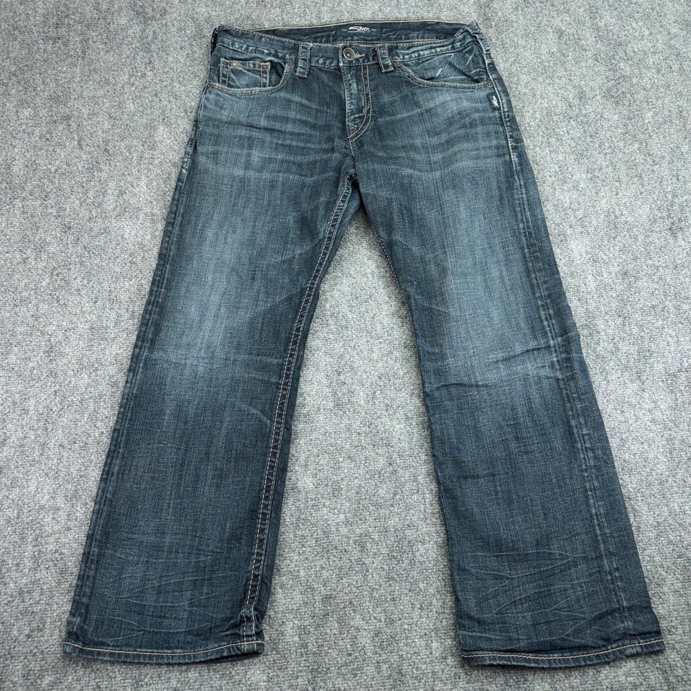 Silver Jeans Men's 34x30 (Fits 36x29) Blue Zac Relaxed Straight Leg Stretch‎